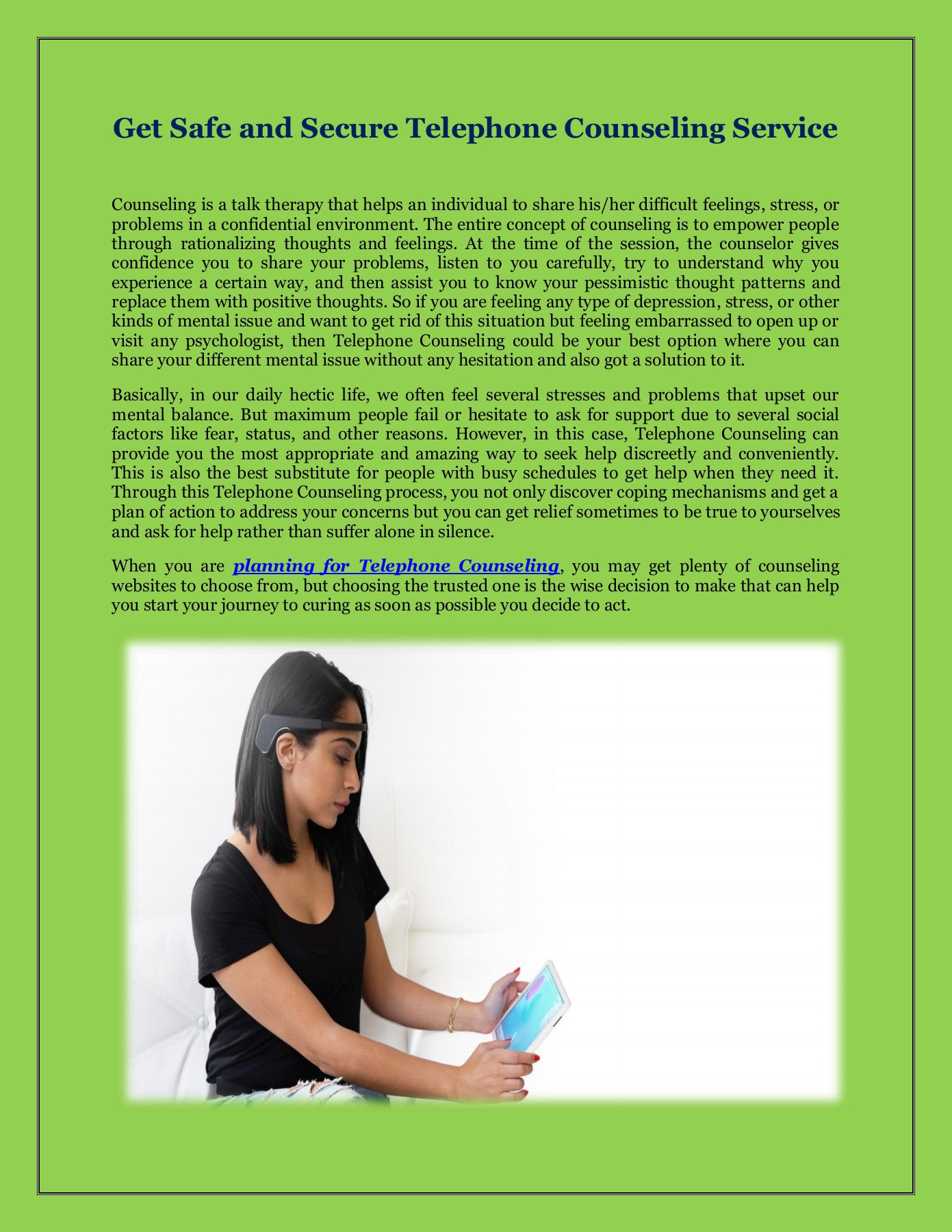 Get Safe and Secure Telephone Counseling Service Pmsojourncounselling