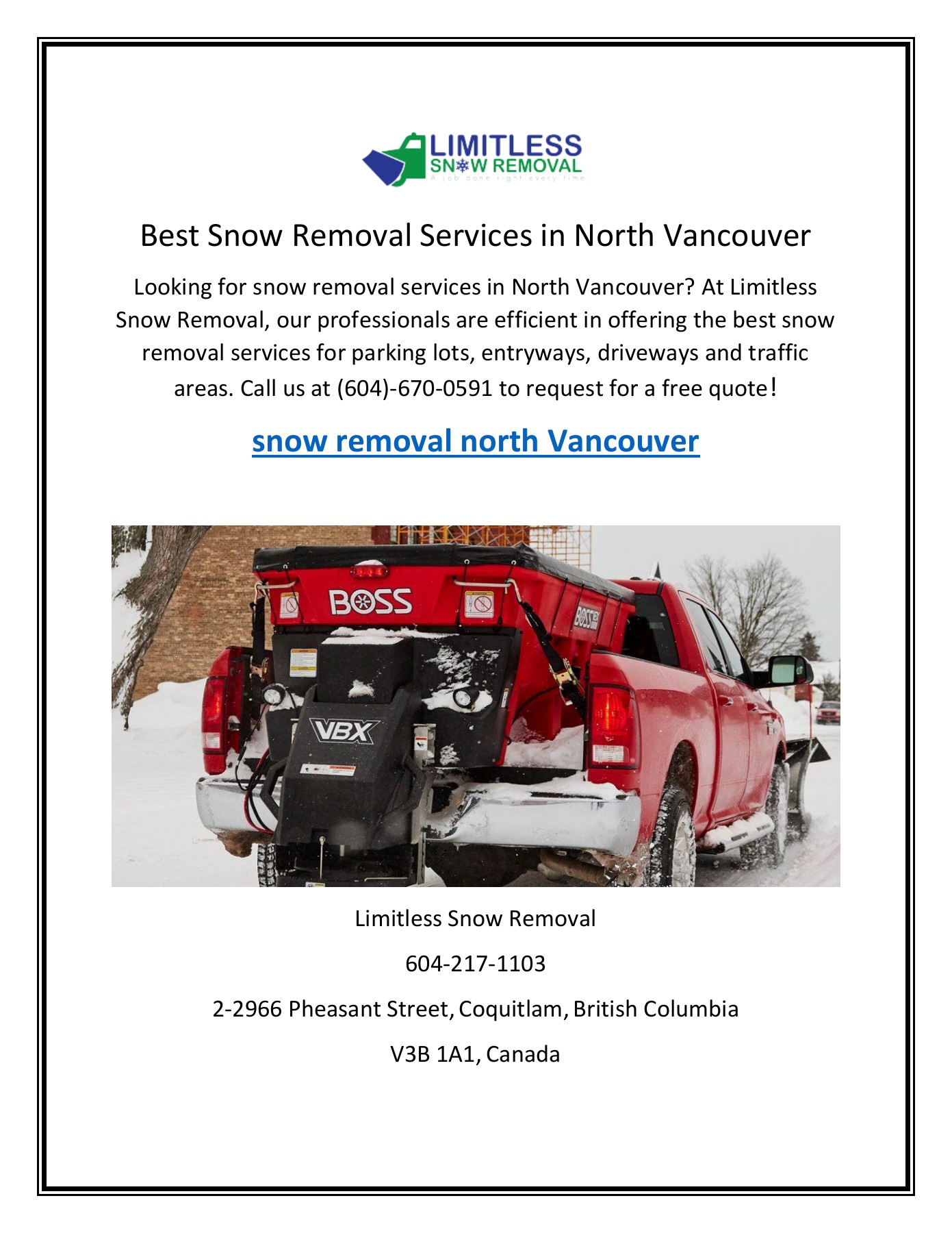 Best Snow Removal Services in North Vancouver Limitless Snow Removal