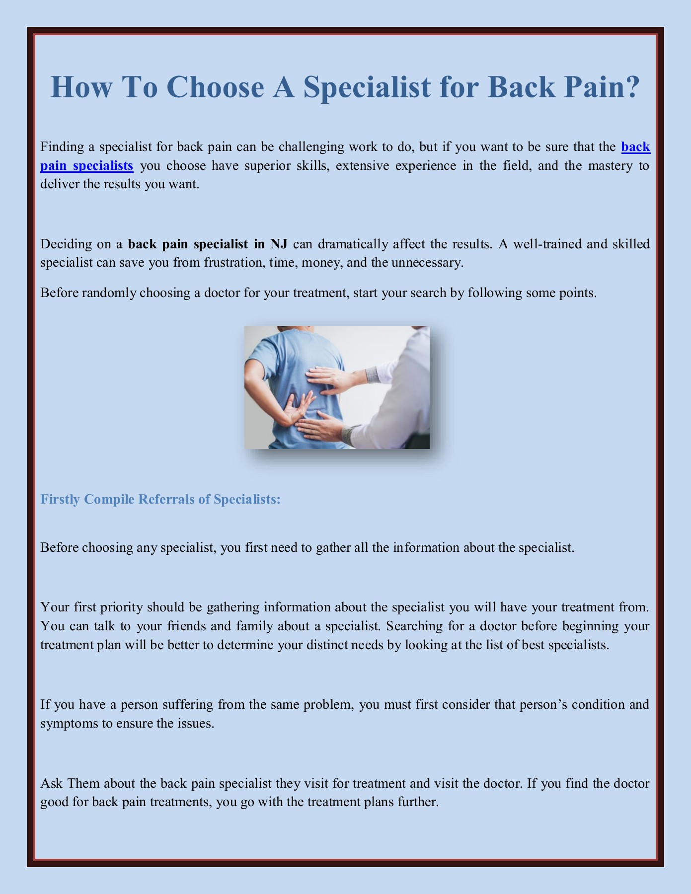 How To Choose A Specialist for Back Pain? margaretestrong Page 1