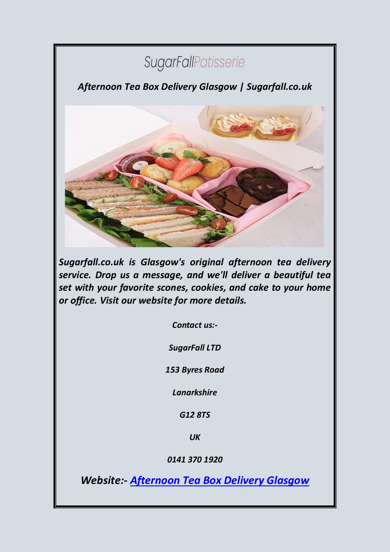 Afternoon Tea Box Delivery Glasgow Sugarfall.co.uk Sugar Fall