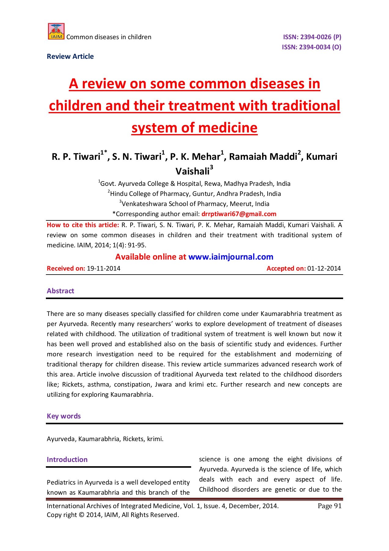 A Review On Some Common Diseases In Children And Their Treatment With a-review-on-some-common-diseases-in-children-and-their-treatment-with