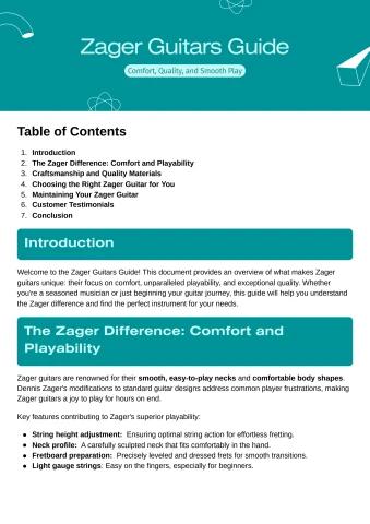 Zager Guitars Guide Comfort, Quality, and Smooth P