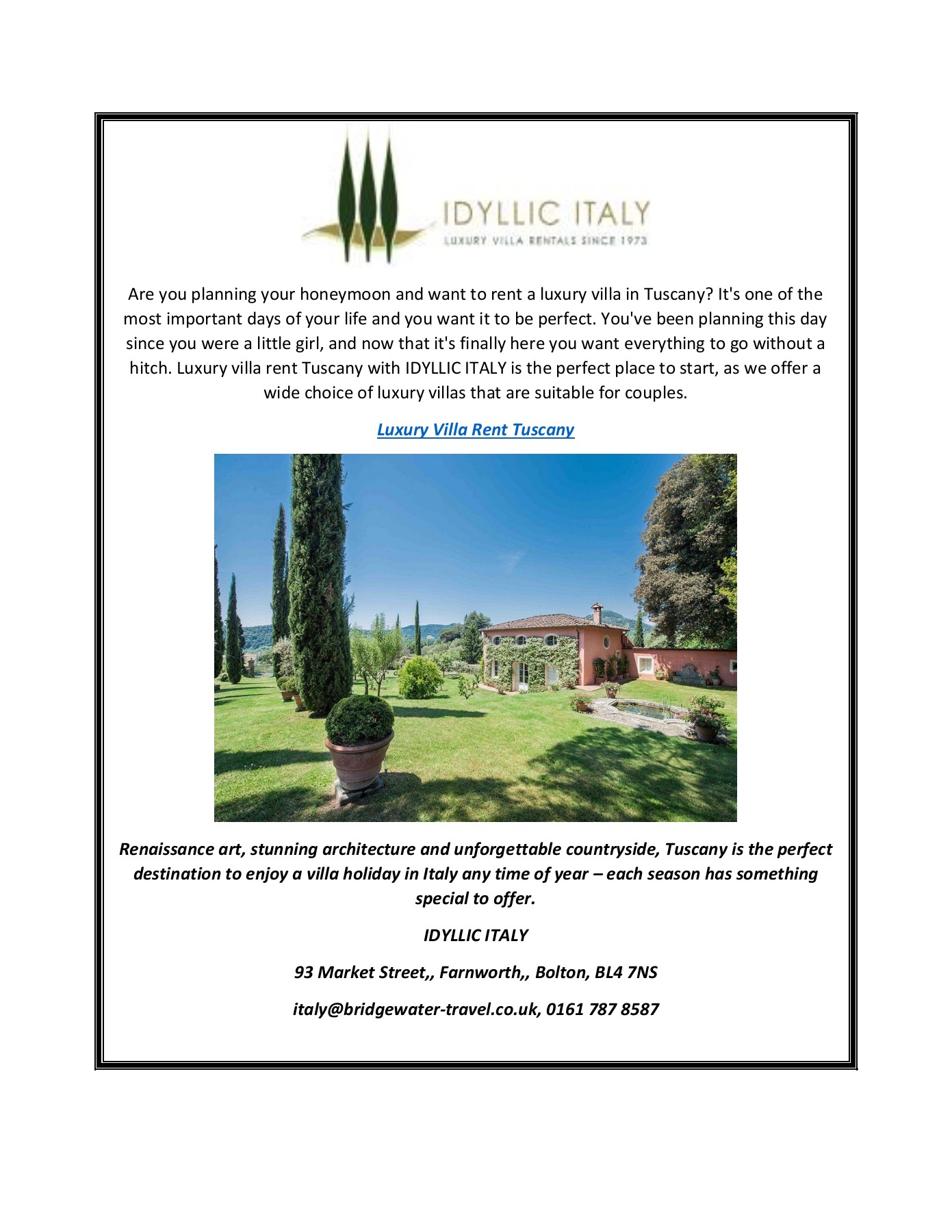 Luxury Villa Rent Tuscany for the Perfect Honeymoon Idyllicitaly.co
