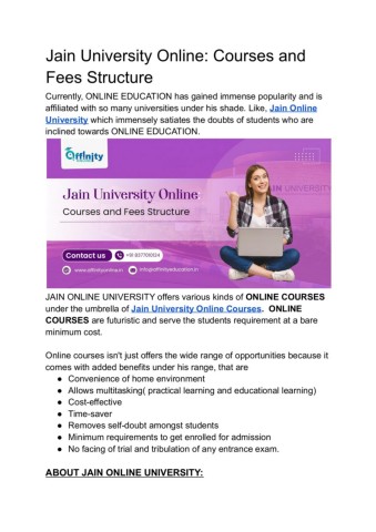 Jain University Online Courses and Fees Structure