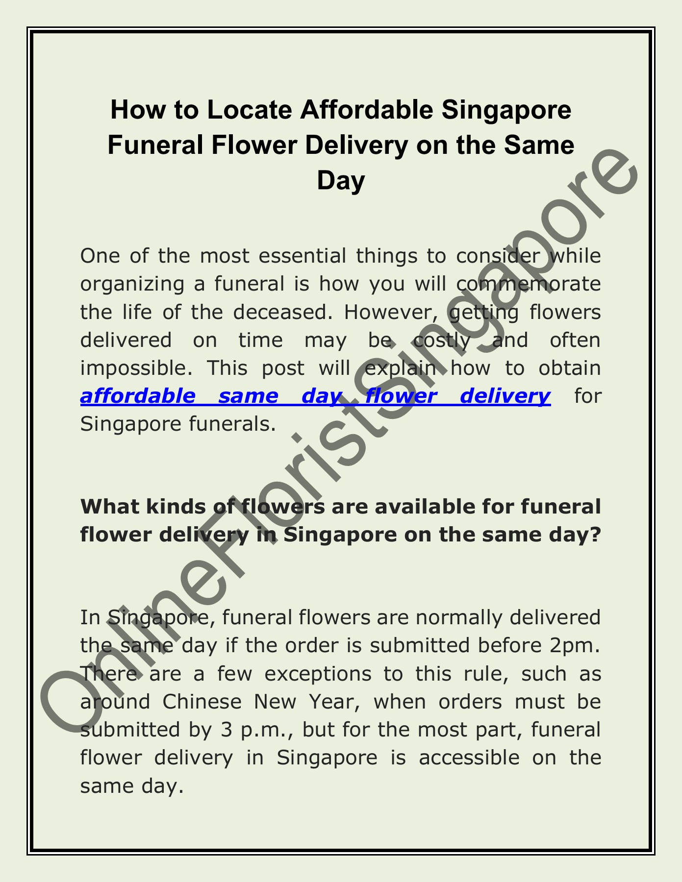 How to Locate Affordable Singapore Funeral Flower Delivery on the Same