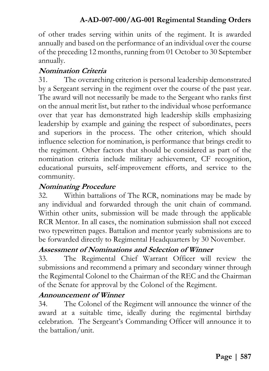 2017_RegimentalStanding_Orders Alexander (Sandy) McQuarrie Page