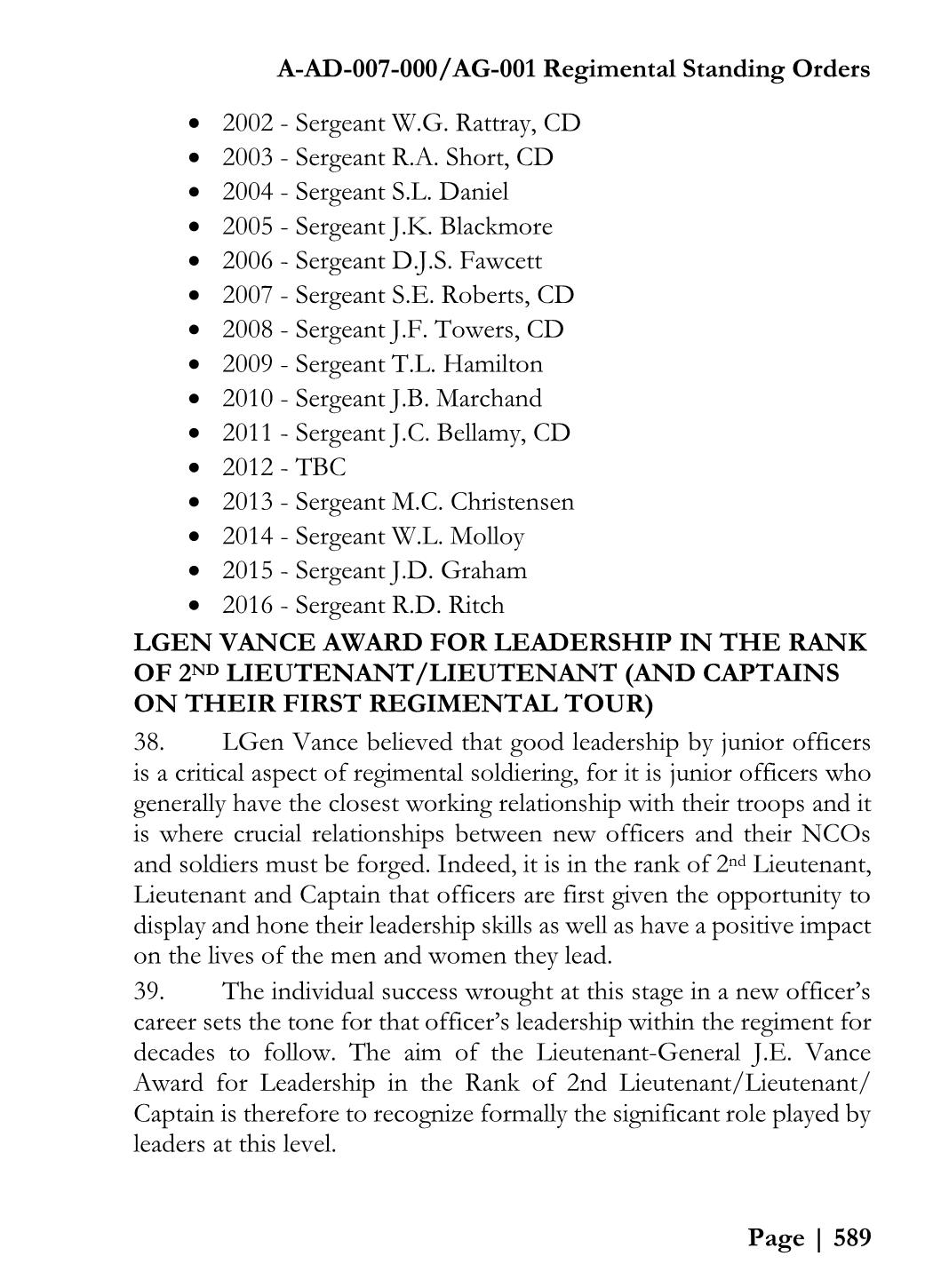 2017_RegimentalStanding_Orders Alexander (Sandy) McQuarrie Page