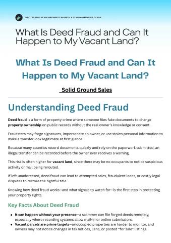 What Is Deed Fraud and Can It Happen to My Vacant 