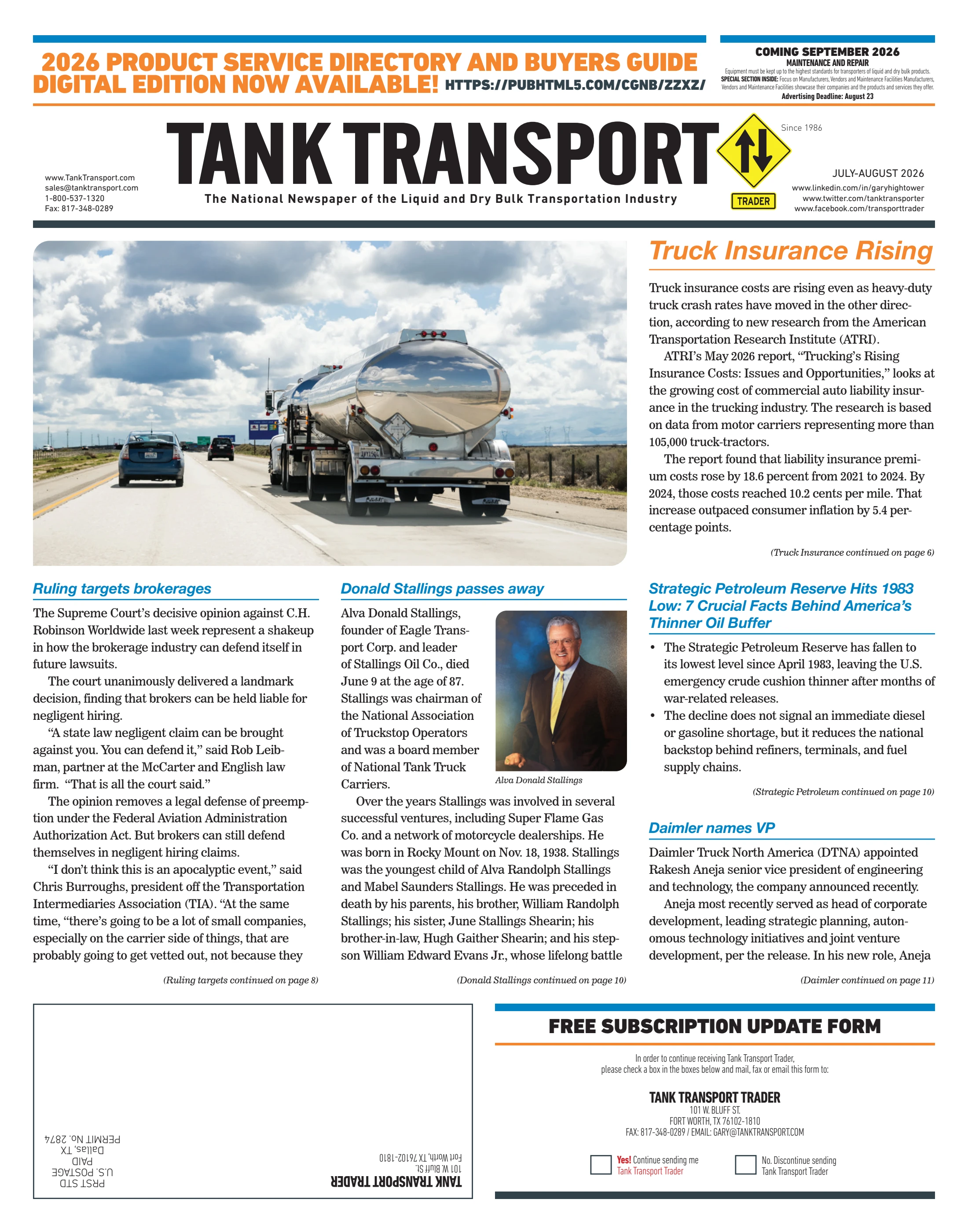 Tank Transport Trader July–August 2026