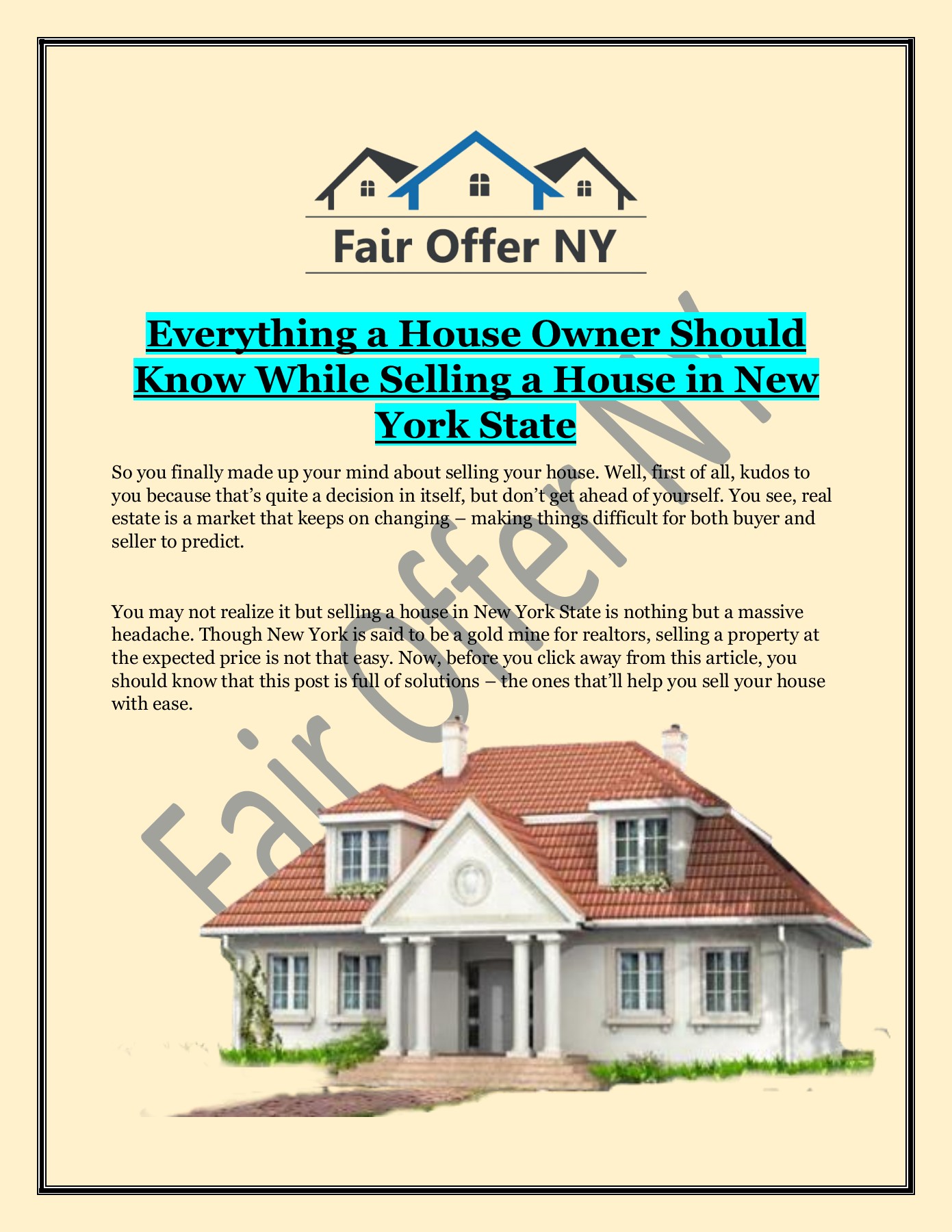 Selling A House in New York State Fair Offer NY Fair Offer New York