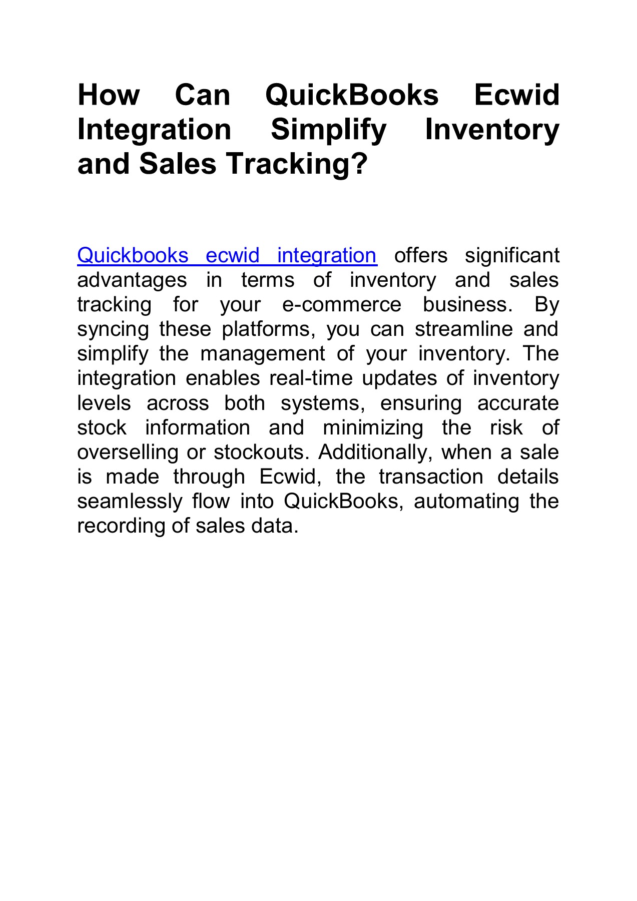 How Can QuickBooks Ecwid Integration Simplify Inventory and Sales