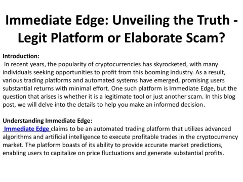 Unveiling the Truth Legit Platform or Elaborate Scam - Immediate Edge