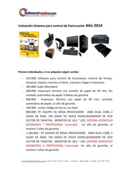 Cotizacion Sistema para control de Facturacion