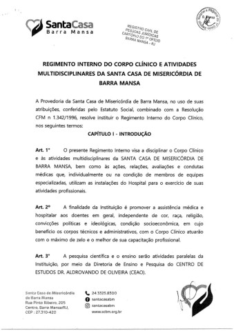 RegimentoInternodoCorpoClínicoeAtividadesMultidisciplinaresdaSantaCasadeMisericórdiadeBarraMansa