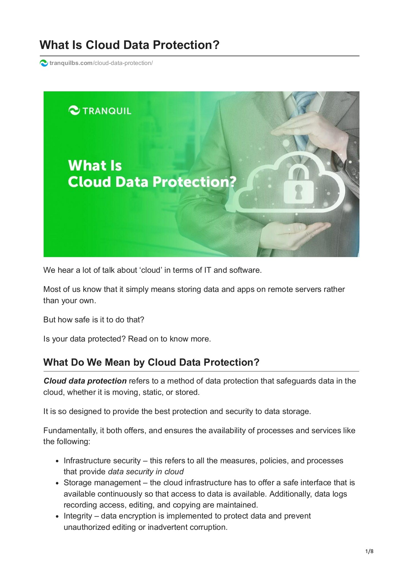 What Is Cloud Data Protection? Tranquil Business Software Page 1