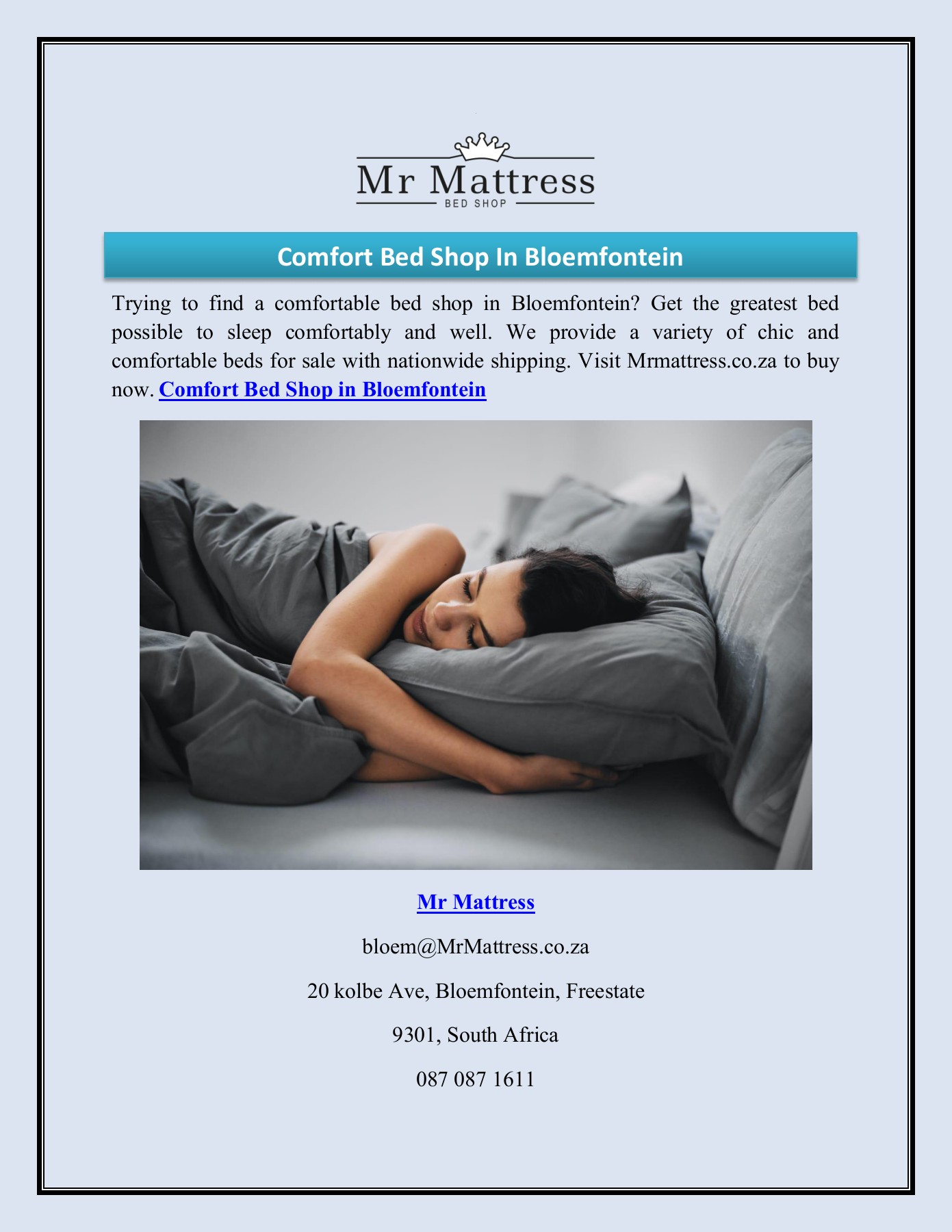 Comfort Bed Shop In Bloemfontein Mrmattress.co.za mr mattress Page