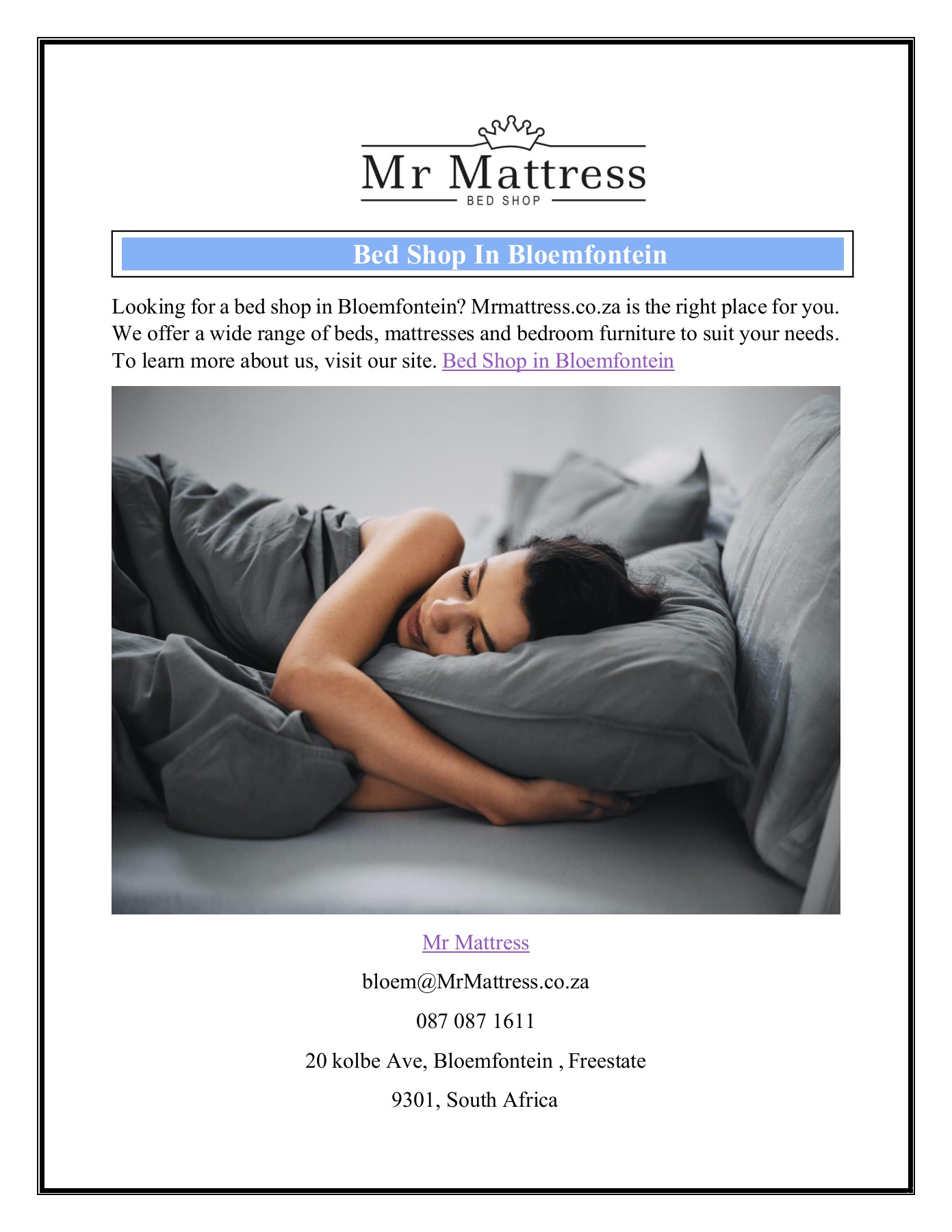 Bed Shop In Bloemfontein Mrmattress.co.za mr mattress Page 1 1