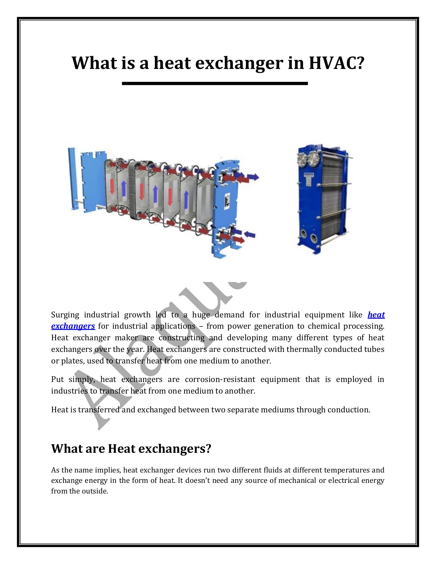What is a heat exchanger in HVAC Alaqua inc Page 1 3 Flip PDF