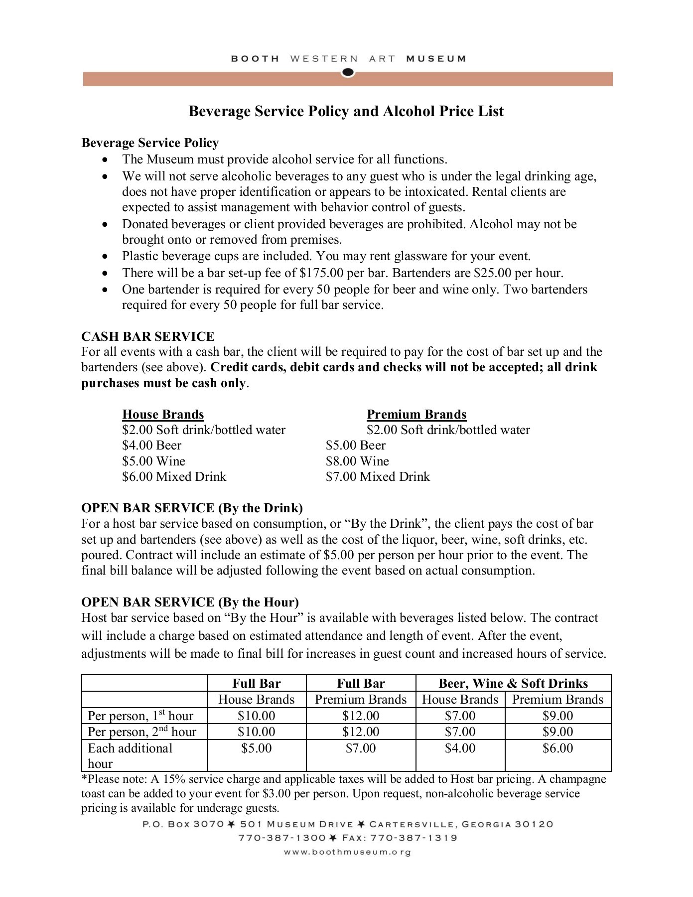 BWAM Beverage Service Policy 7516 Booth Western Art Museum Page 1