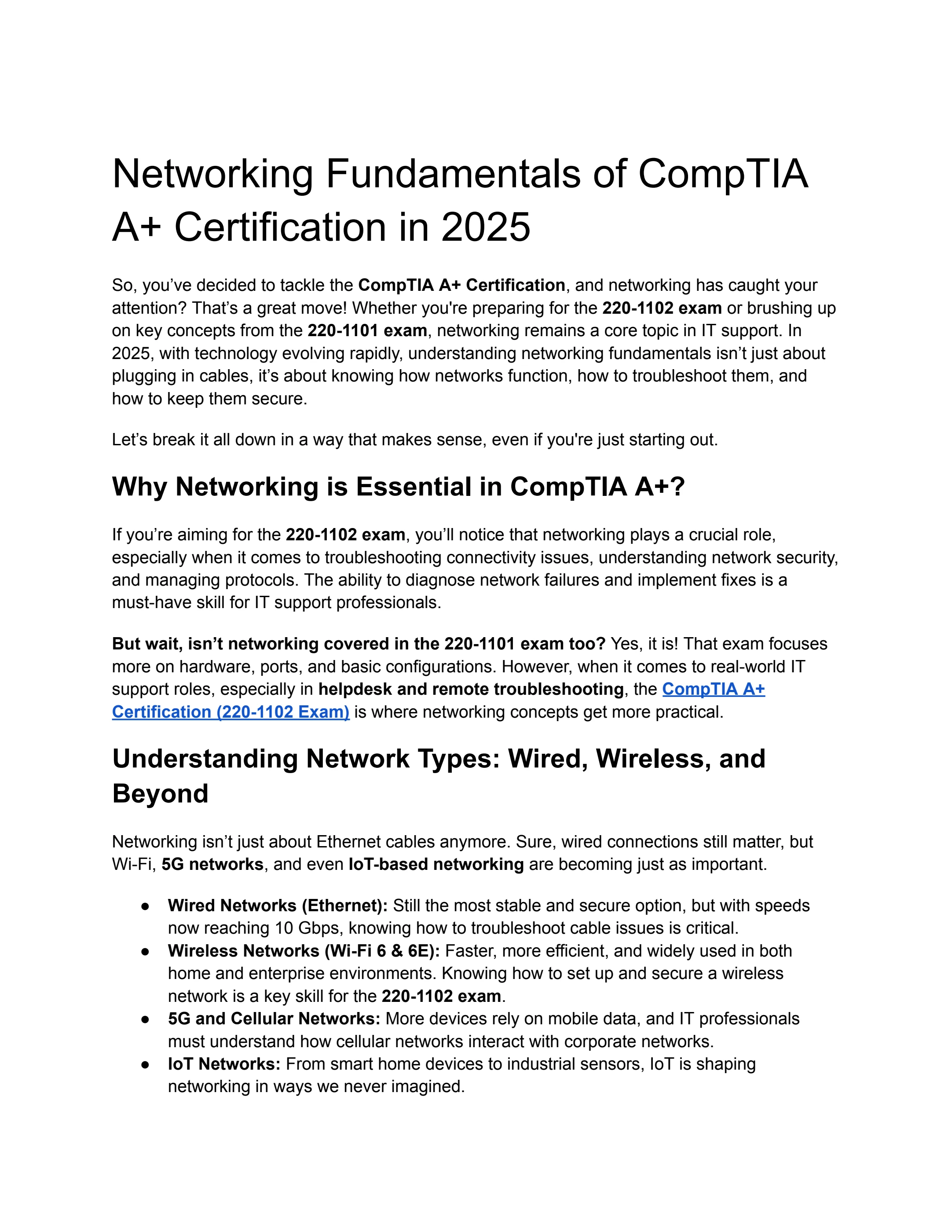 Networking Fundamentals of CompTIA A+ Certification in 2025 - annealice ...