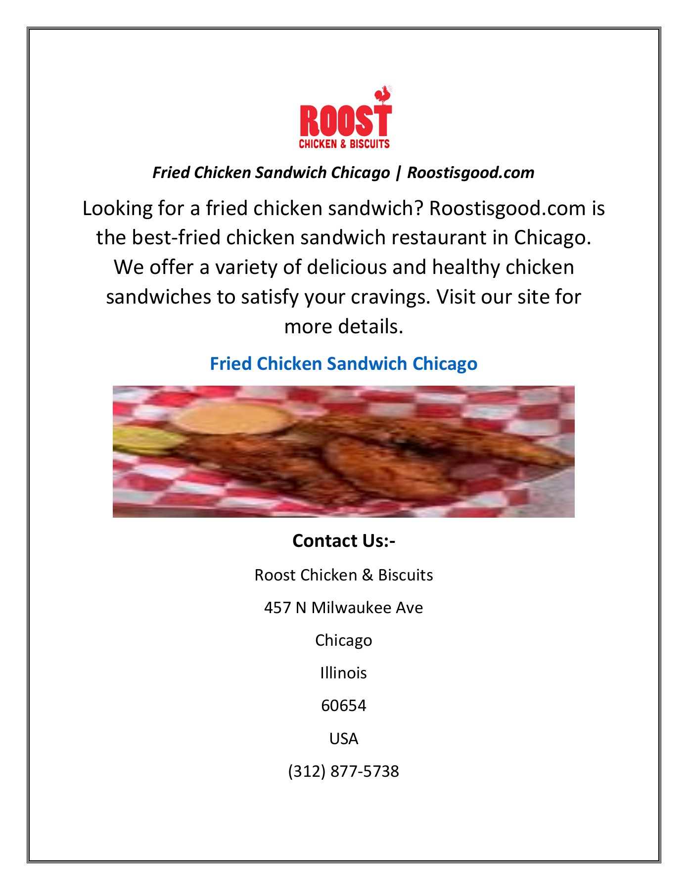 Fried Chicken Sandwich Chicago Roostigood Page 1 1 Flip PDF