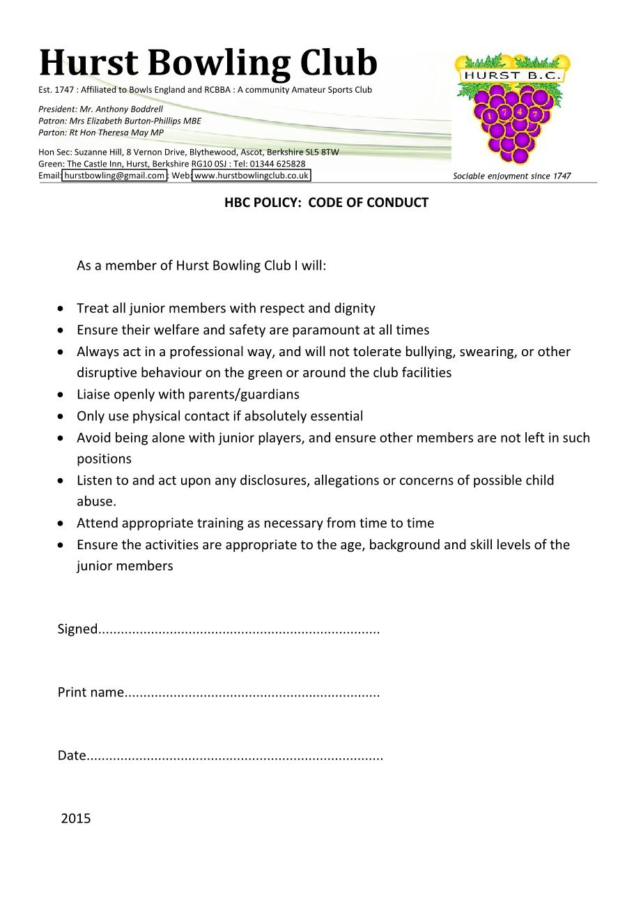 HBC Code of Conduct.docx Hurst Bowling Club Page 1 1 Flip PDF