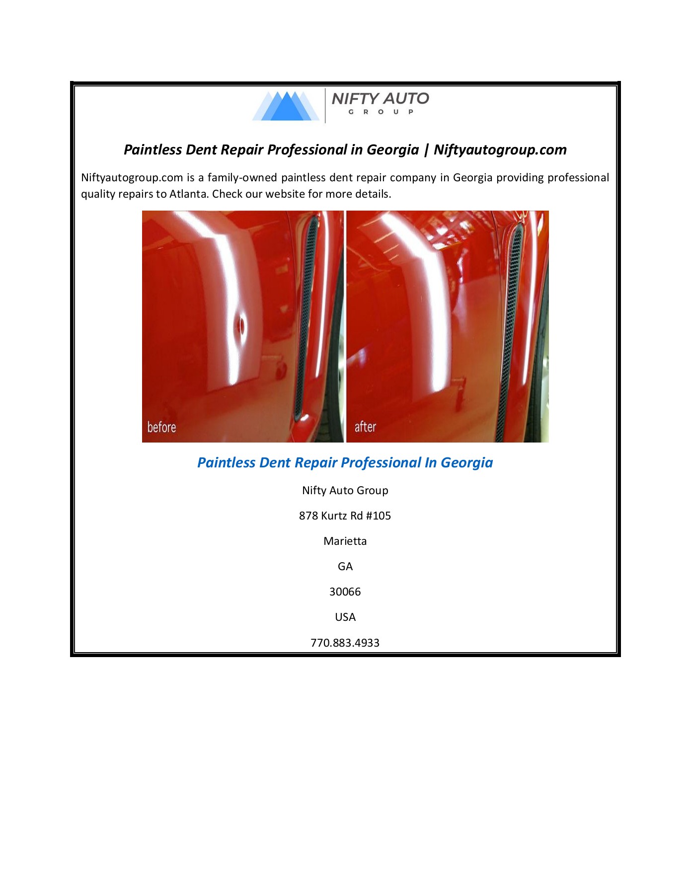 Paintless Dent Repair Professional in