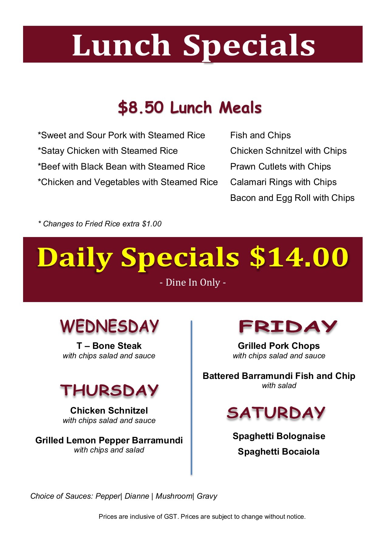 Wednesday to Saturday Lunch Specials larakilborn Page 1 2 Flip