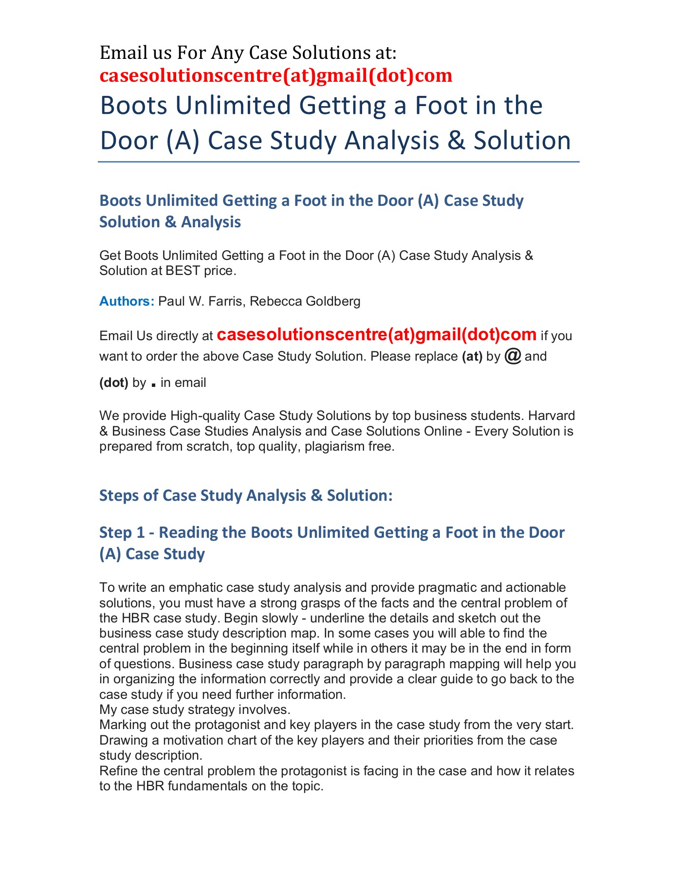 Boots Unlimited Getting a Foot in the Door (A) Darden Case Study