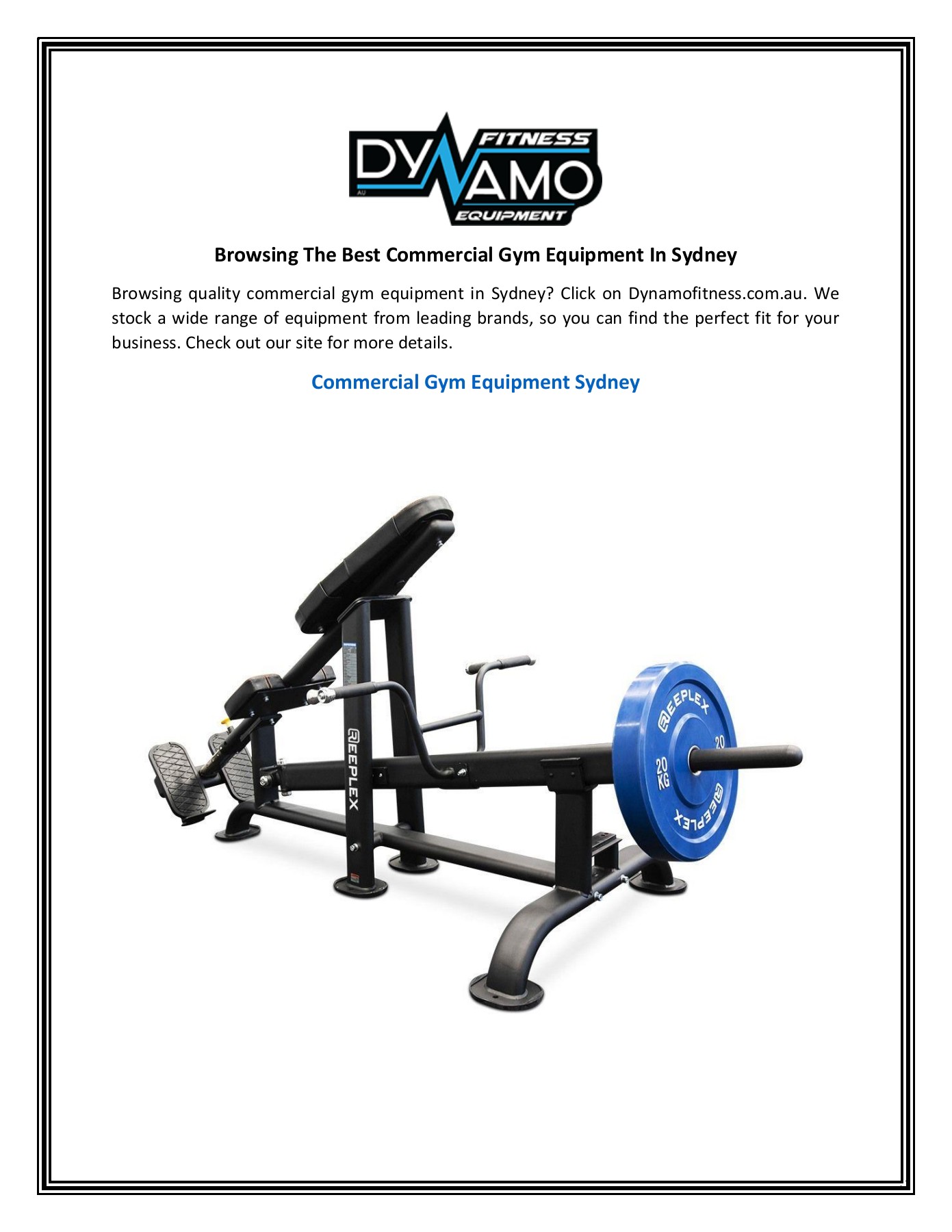 Browsing The Best Commercial Gym Equipment In Sydney Dynamo Fitness
