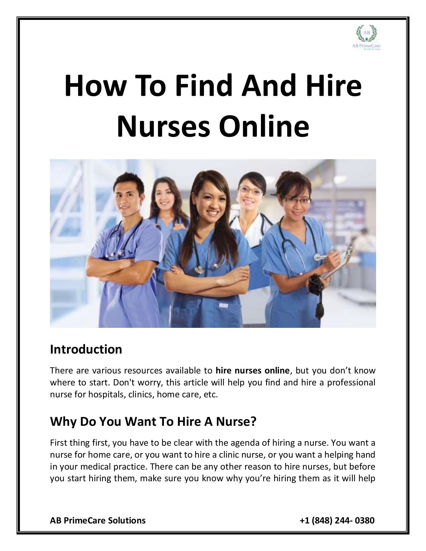 How To Find And Hire Nurses Online AB PrimeCare Solutions Page 1 Flip PDF Online PubHTML5