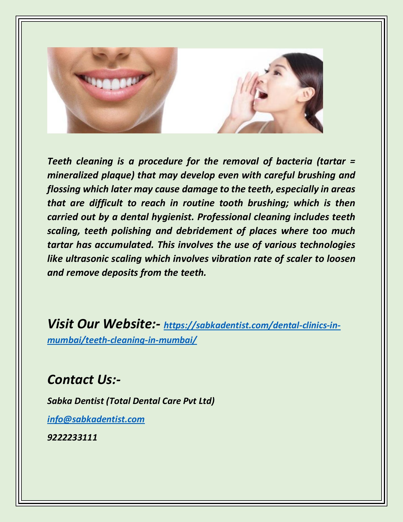 Teeth Cleaning Charges Sabka Dentist (Total Dental