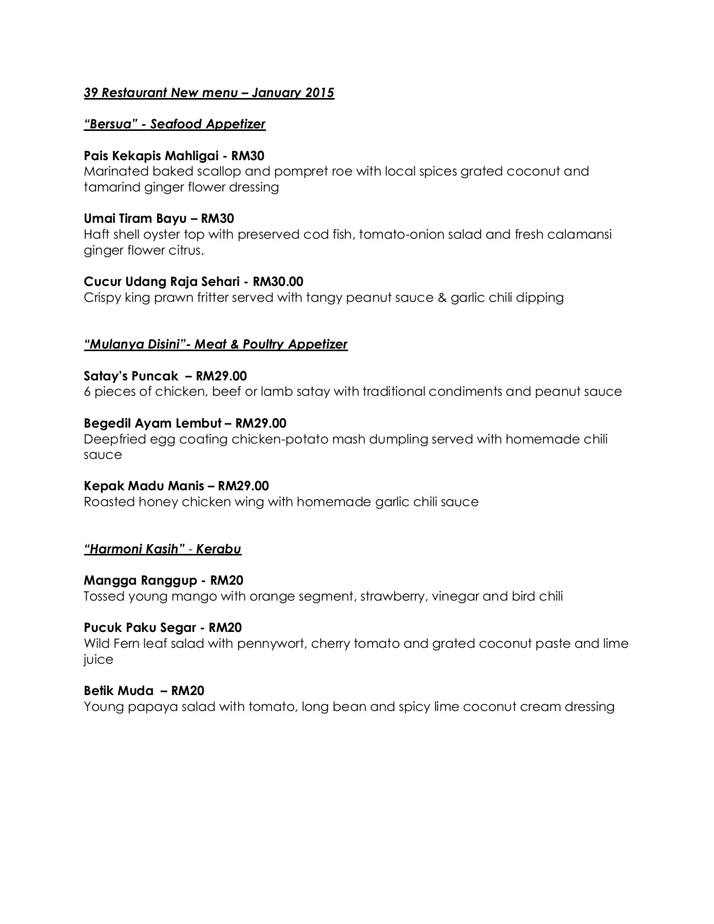 39 Restaurant Ala Carte Menu nursakinah.n Page 1 3 Flip PDF