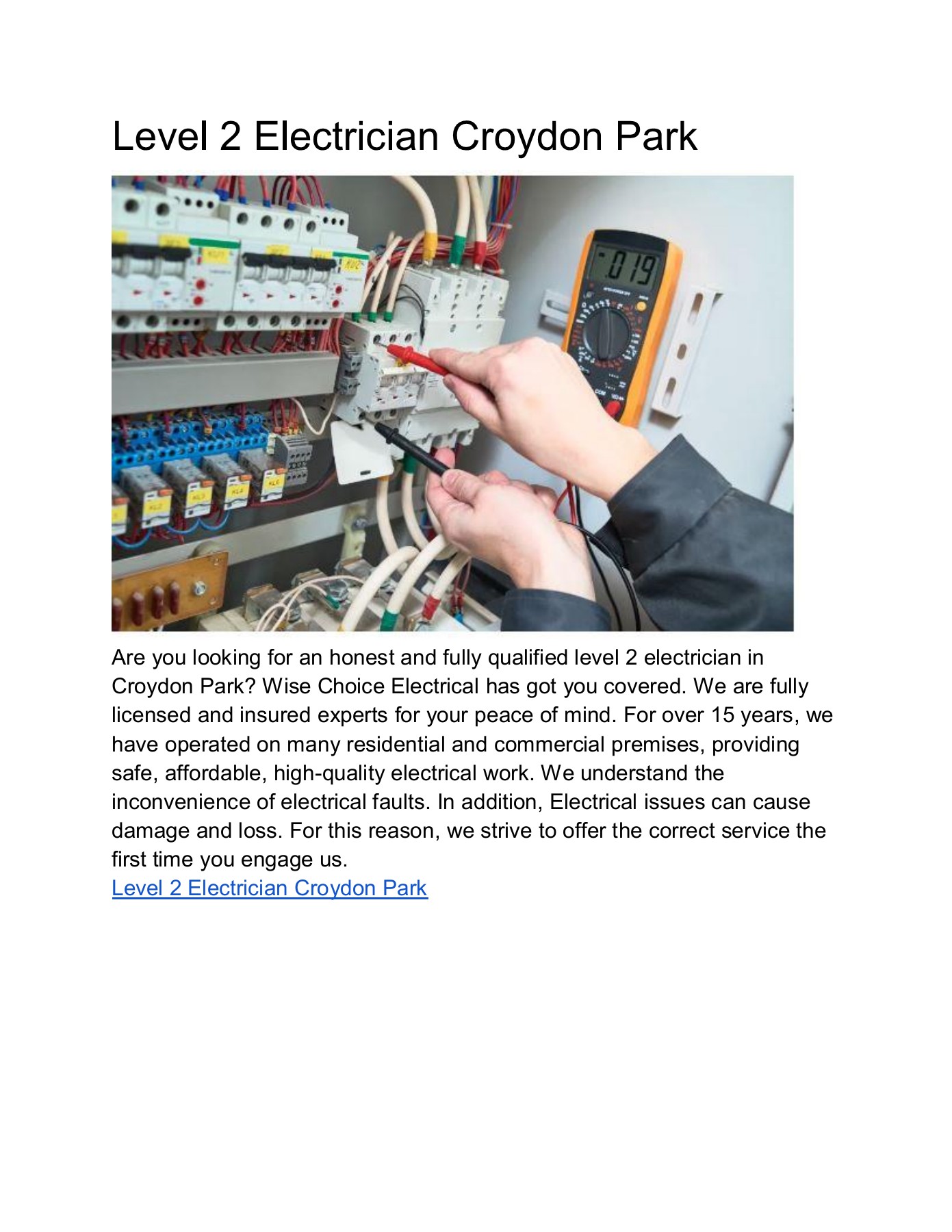 Level 2 Electrician Croydon Park Wisechoice Electrical Page 1 2
