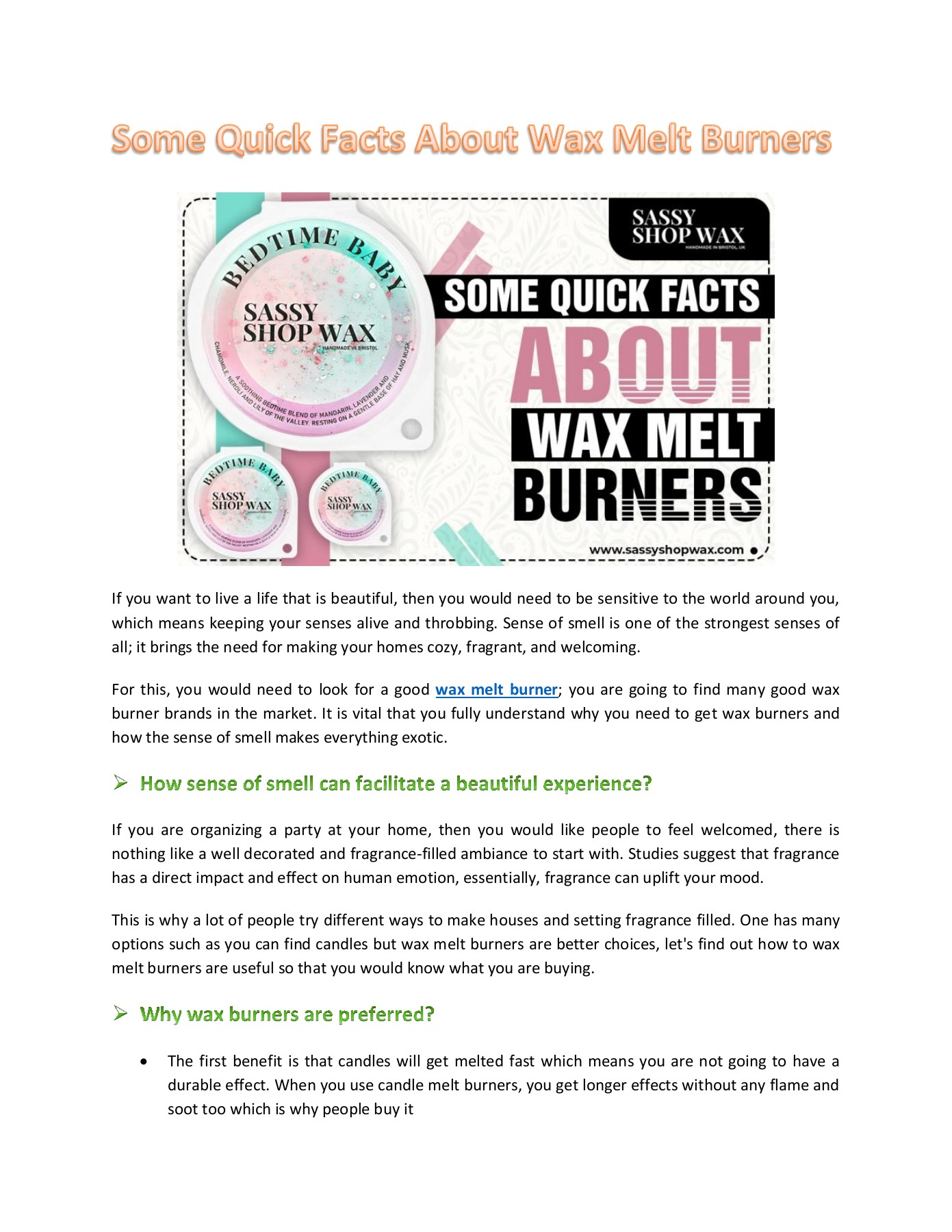 Some Quick Facts About Wax Melt Burners Sassy Shop Wax Ltd Page 1