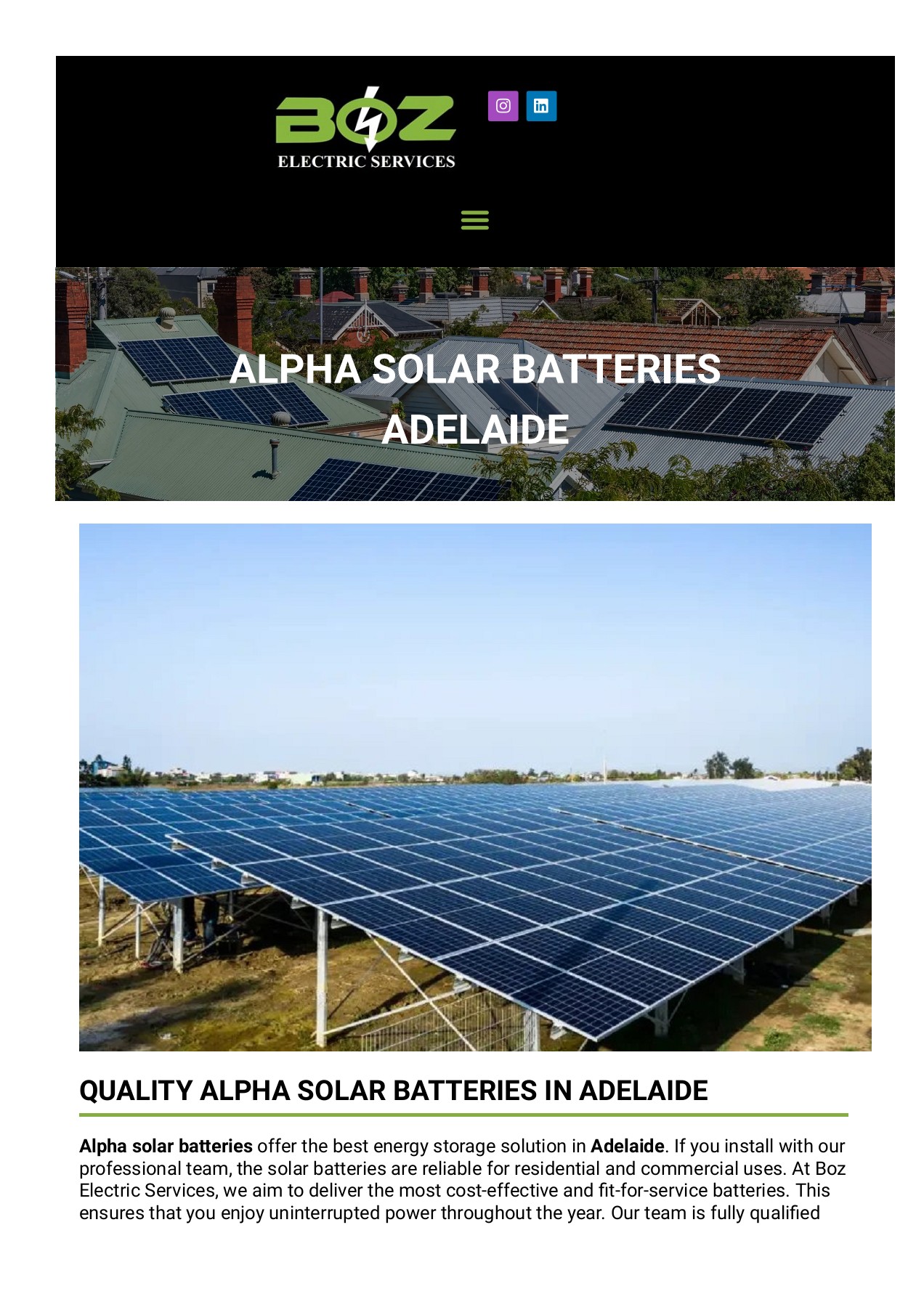 Alpha solar batteries adelaide BOZ Electric Services Page 1 4