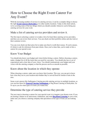 How to Choose the Right Event Caterer For Any Event