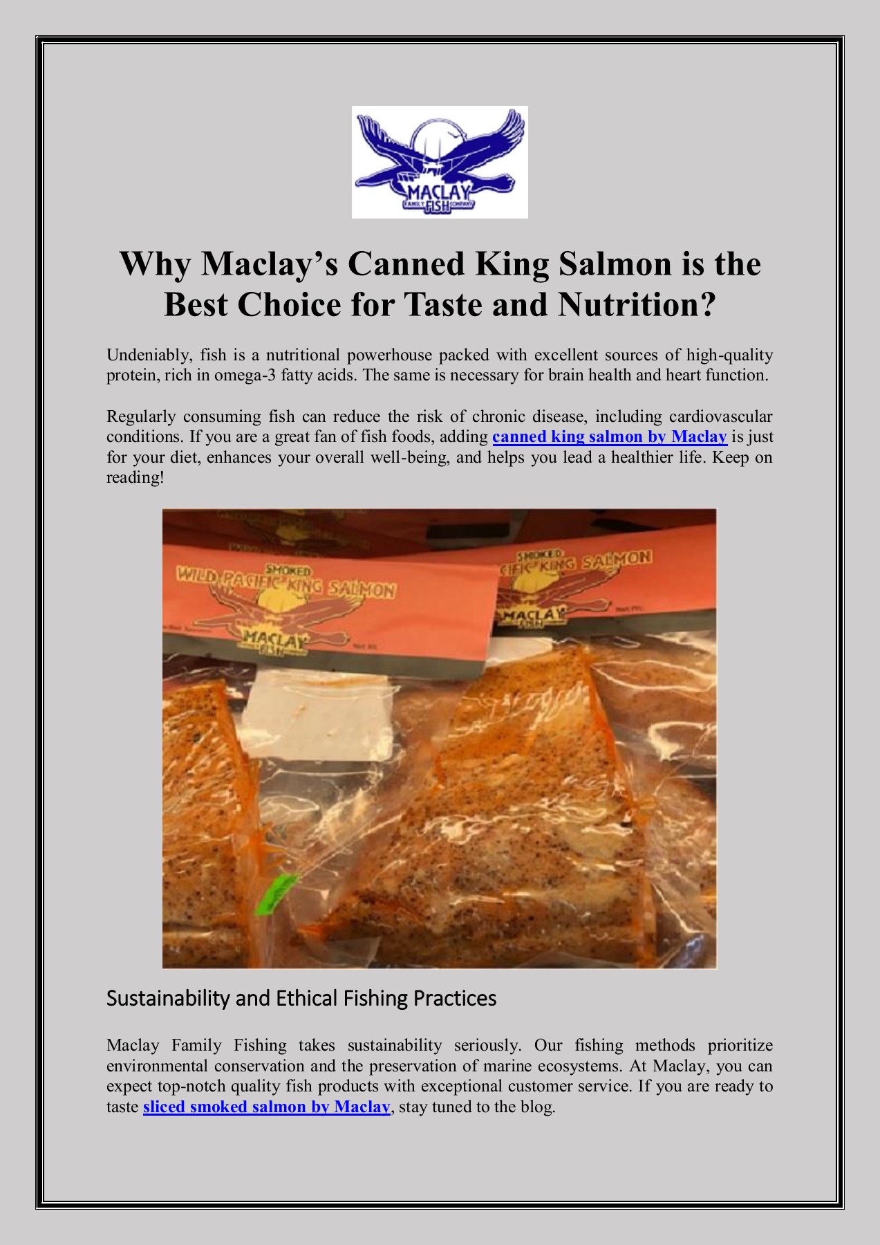 Get Fresh and Quality Canned King Salmon by Maclay Maclay Family