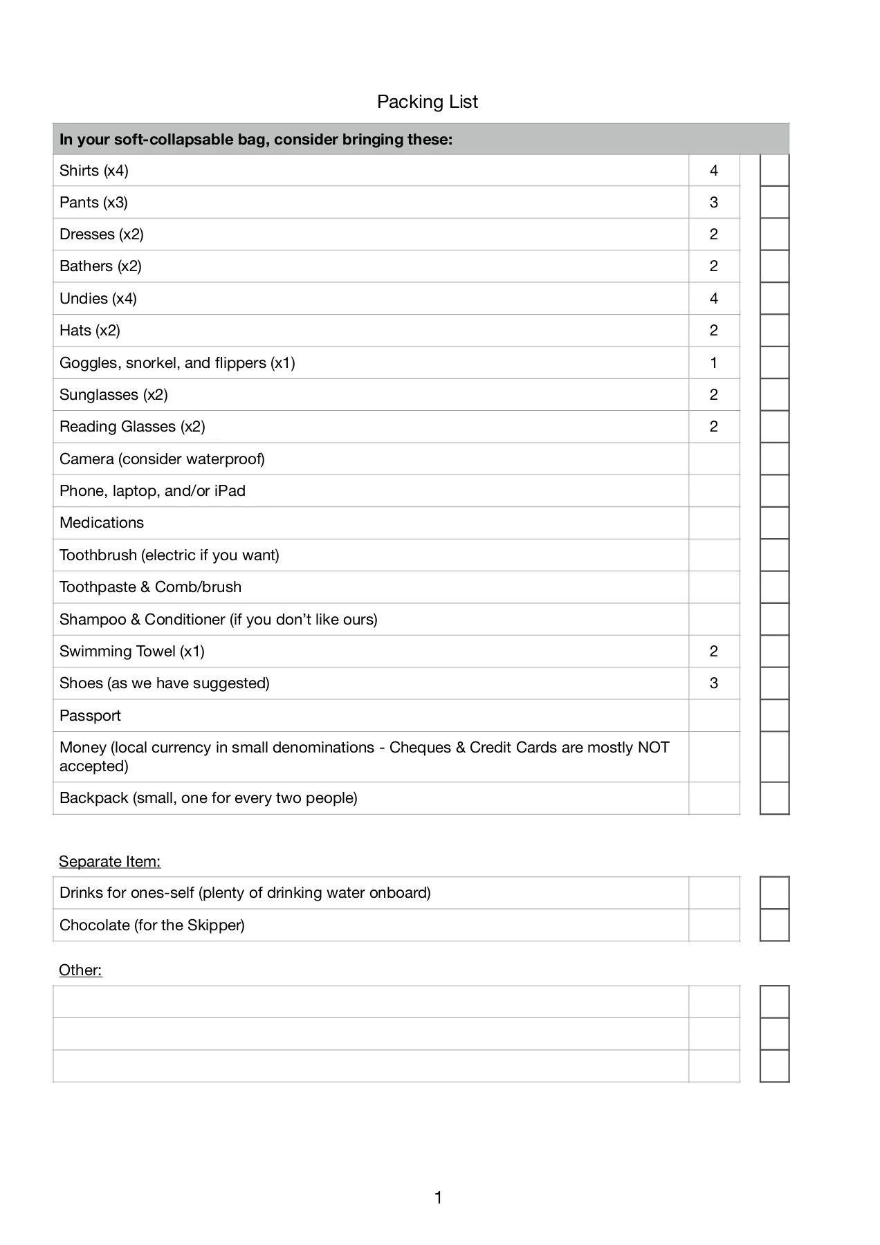 Packing List