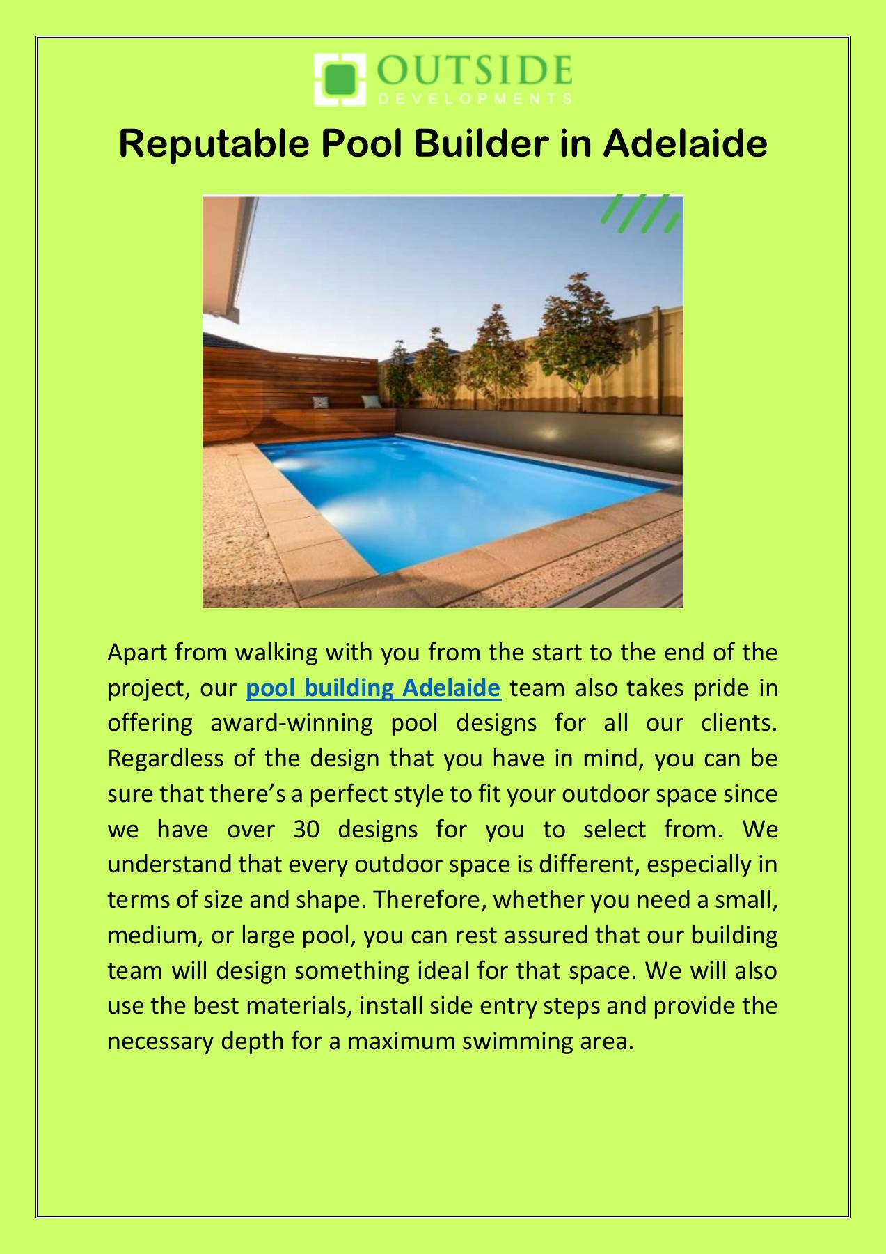 Reputable Pool Builder in Adelaide Outside Developments Page 1 2