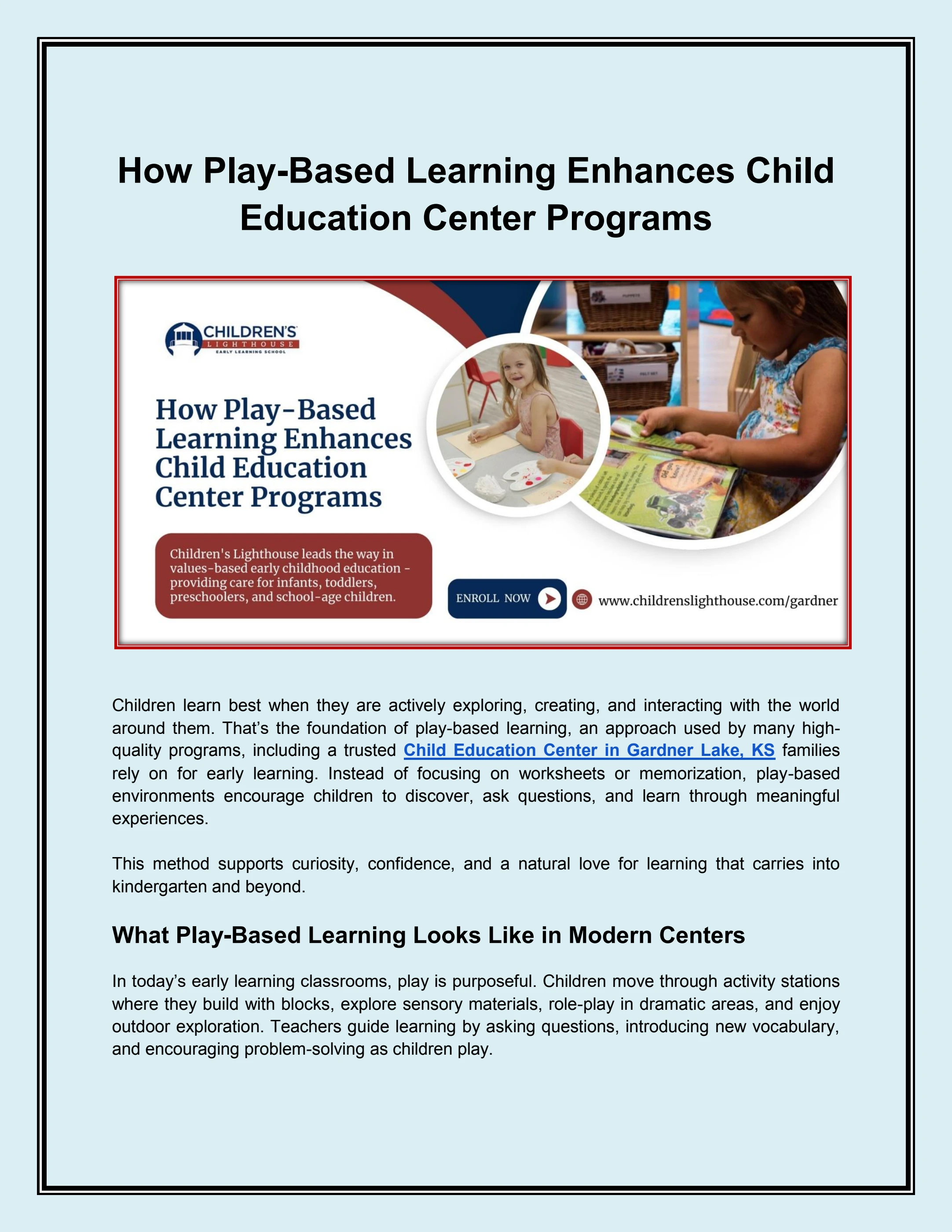 How Play-Based Learning Enhances Child Education Center Programs