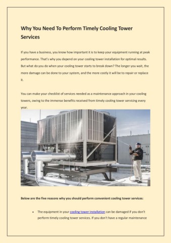 Why You Need To Perform Timely Cooling Tower Services