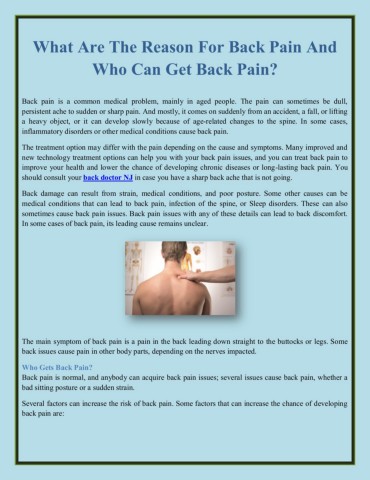 What Are The Reason For Back Pain And Who Can Get Back Pain?