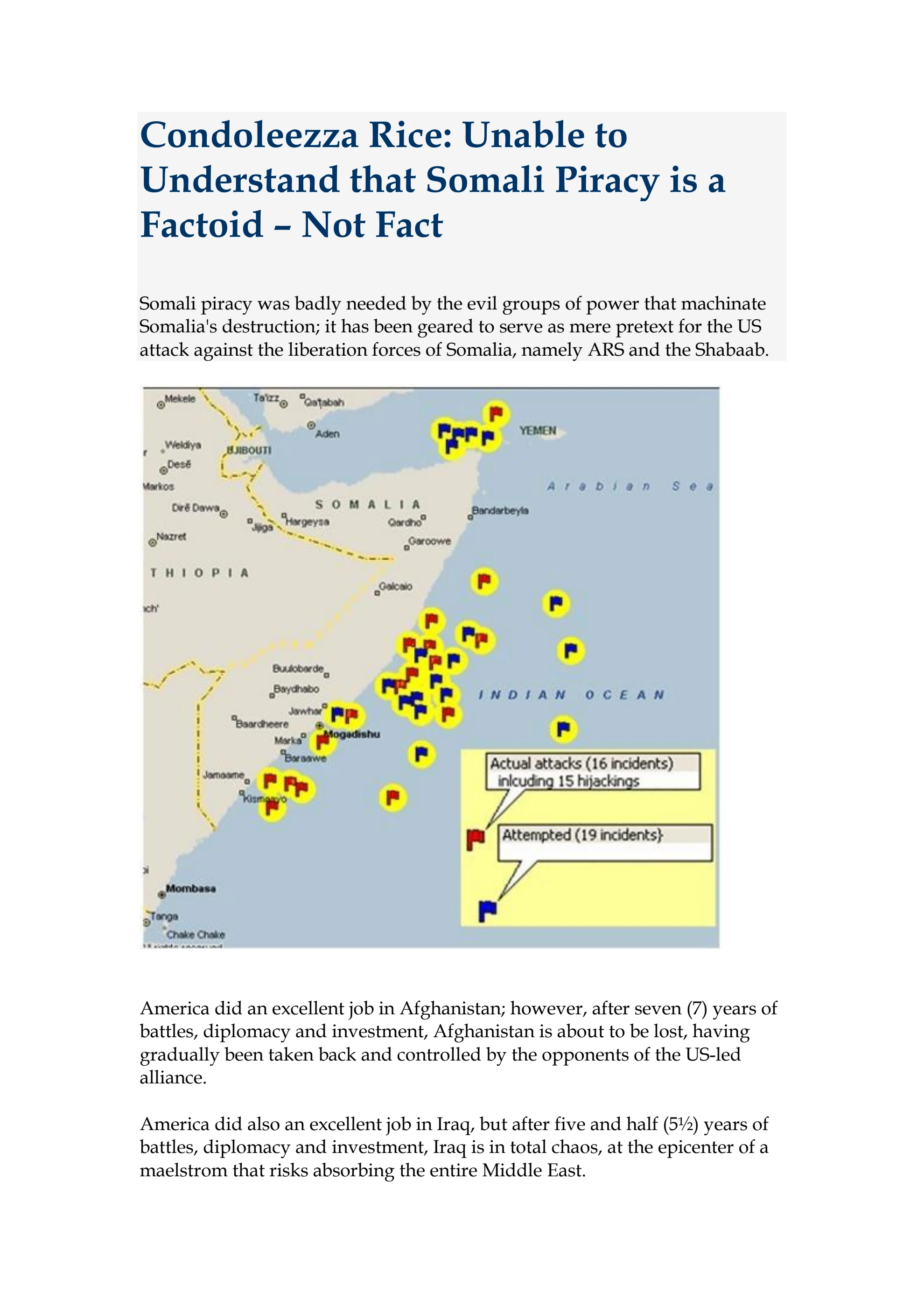 Condoleezza Rice: Unable to Understand that Somali Piracy is a Factoid ...