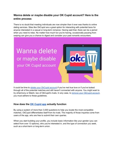 Wanna delete or maybe disable your OK Cupid account