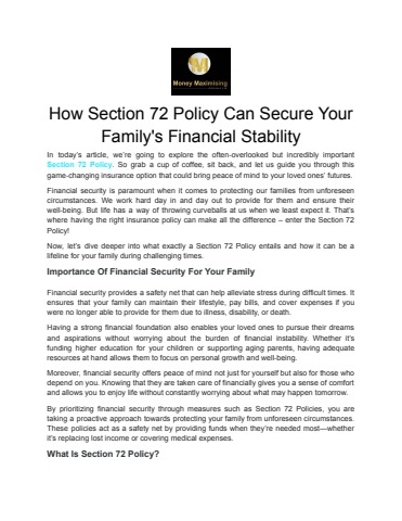 How Section 72 Policy Can Secure Your Family's Financial Stability