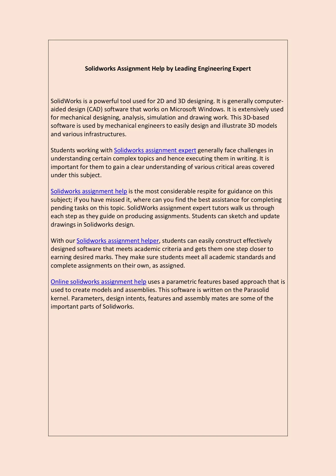 Solidworks Assignment Help by Leading Engineering Expert - Olivia ...