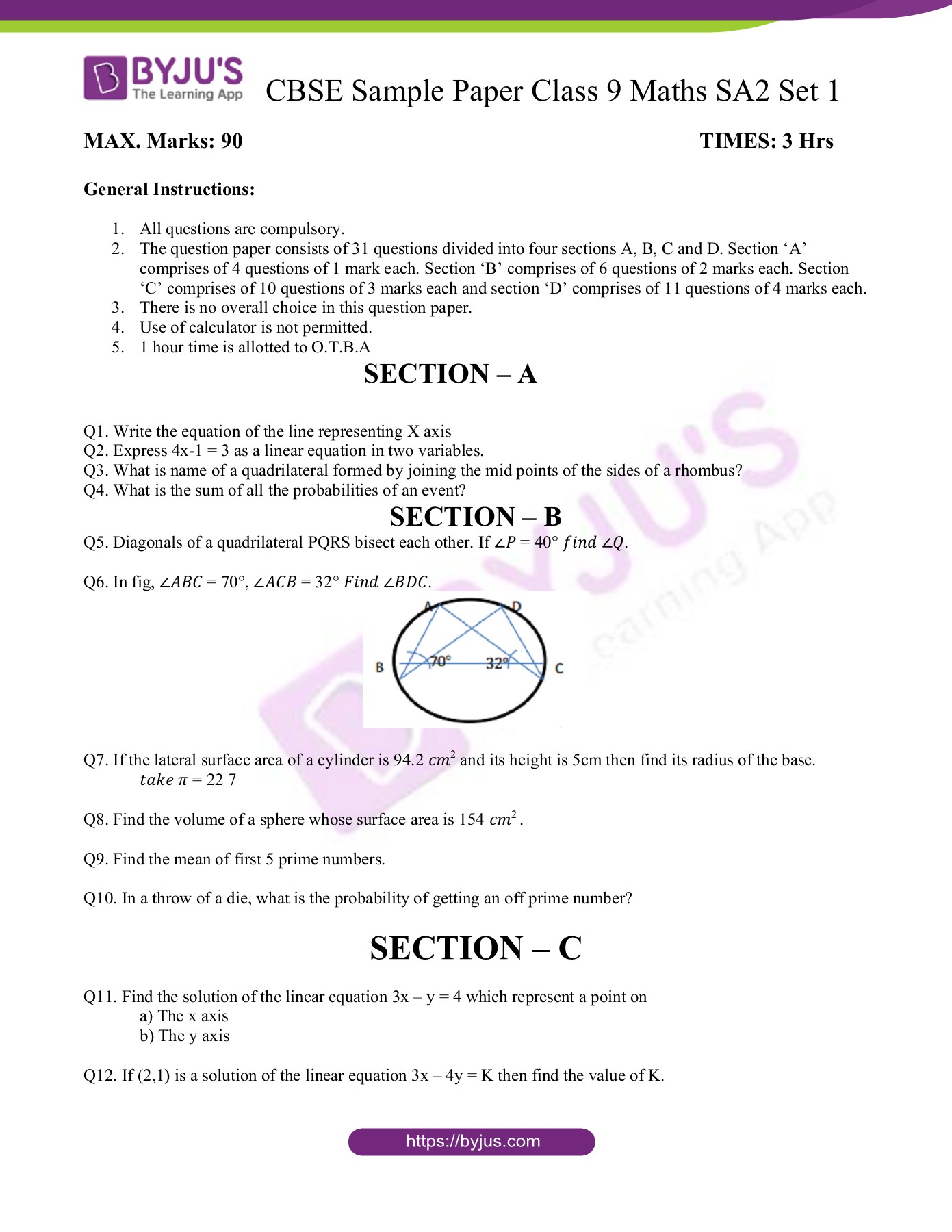 CBSEClass9MathsSamplePaperSA2Set1 Anu Gaba Page 1 3