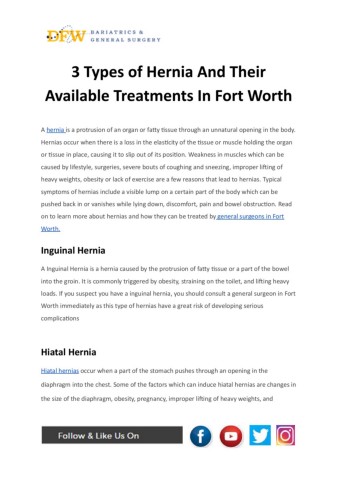 3 Types Of Hernia And Their Available Treatments In Fort Worth