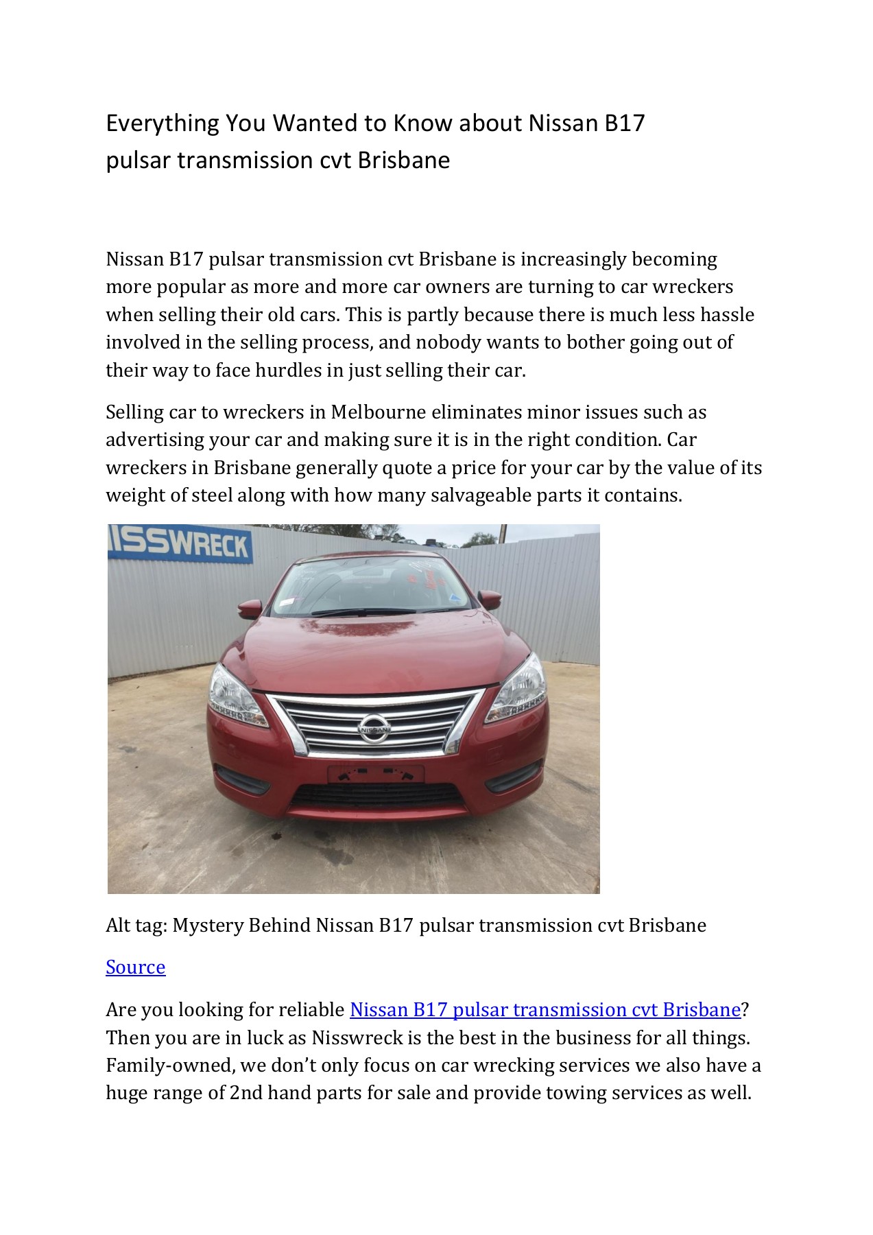 nissan B17 pulsar transmission cvt brisbane nisswreckpm Page 1